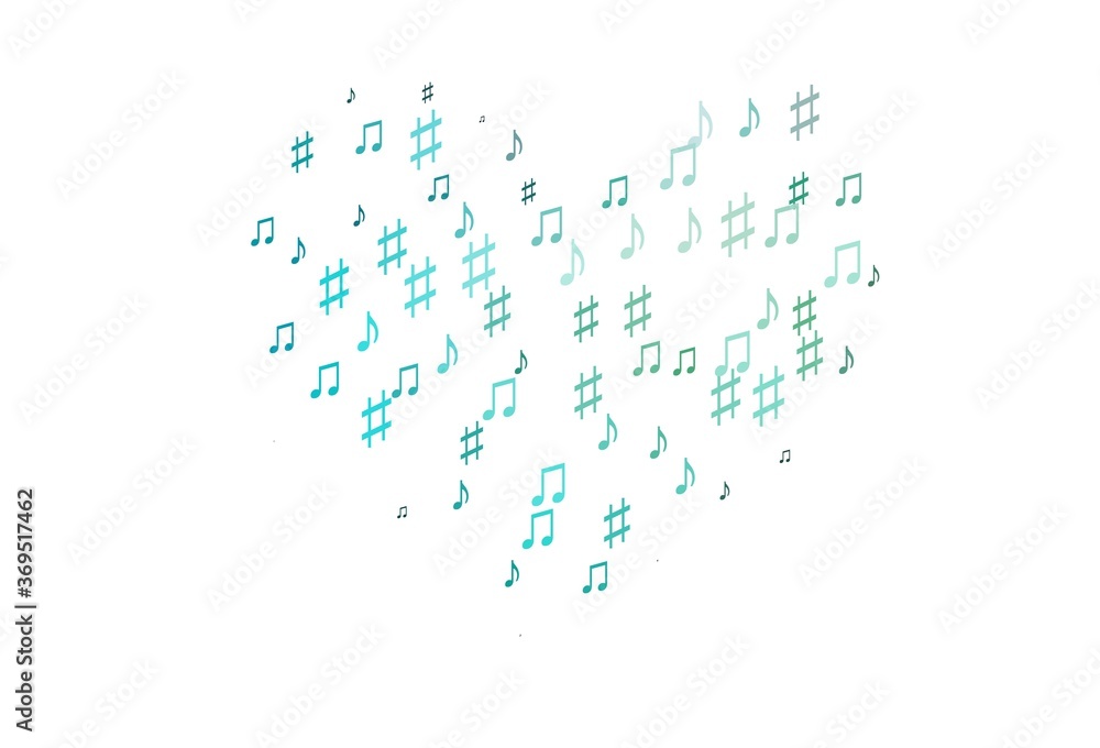 Light Blue, Green vector background with music symbols.