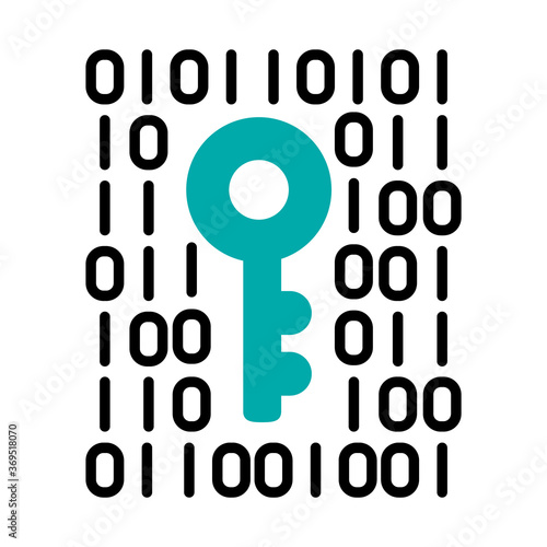 binary code with key icon, half line half color style