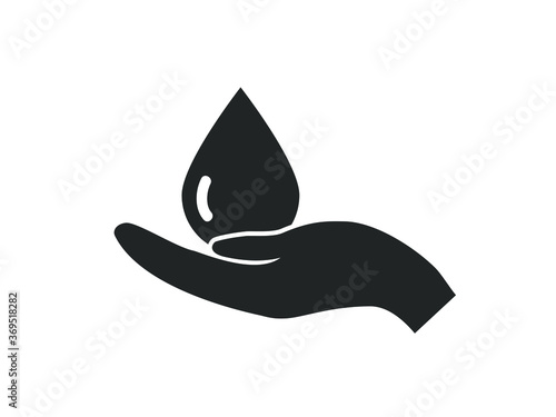 Hand with water drop. Vector hand with water icon.  Water care icon. 
