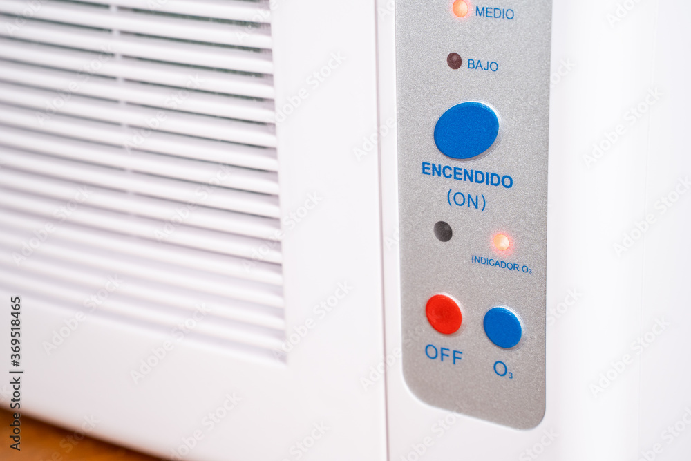 Ozone machine generators to cleaning and disinfection during covid 19 epidemic. Close up in spanish. Ozone machine generators to cleaning and disinfection during covid 19 epidemic. Close up in spanish.