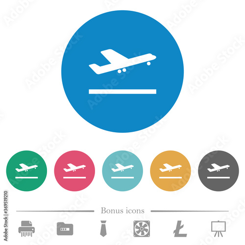 Airplane take off flat round icons