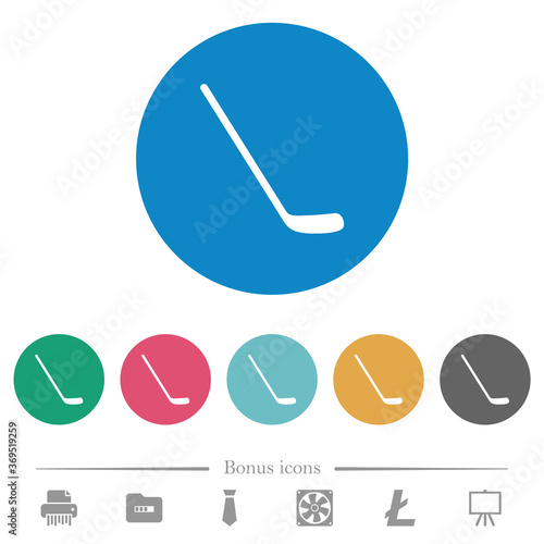 Ice hockey stick flat round icons