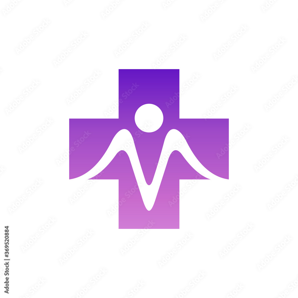 Human medical health logo. Logo design of people combination with medical cross. Simple flat healthcare logo template Human medical health logo. Logo design of people combination with medical cross. Simple flat healthcare logo template