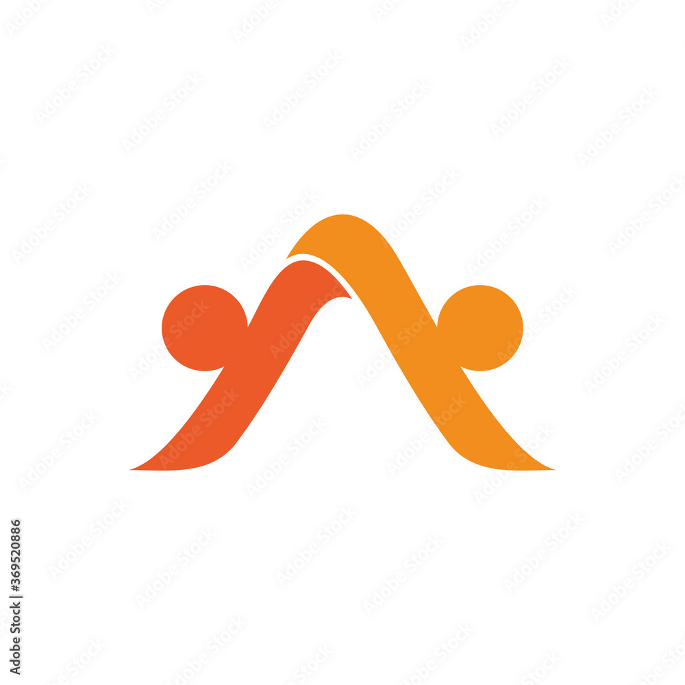 Human with initial letter A logo. Logo design of two people combination with initial letter A. Simple flat logo template Human with initial letter A logo. Logo design of two people combination with initial letter A. Simple flat logo template
