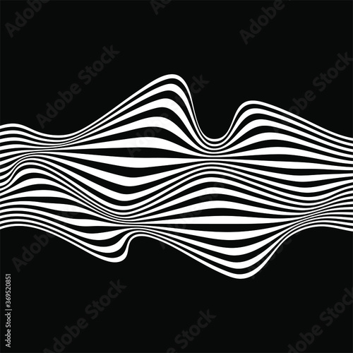 Abstract wavy white stripes. Op art. Wavy stripes pattern. Abstract monochrome background. Modern shape. Design element for prints, web pages, template and textile pattern
