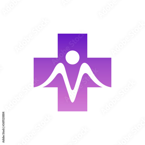 Human medical health logo. Logo design of people combination with medical cross. Simple flat healthcare logo template