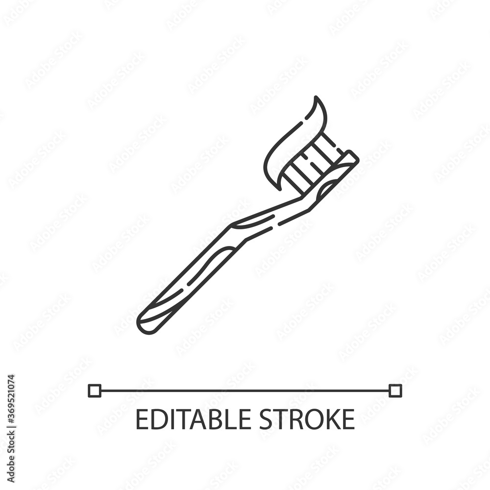 Bamboo toothbrush linear icon. Zero waste, dental hygiene thin line customizable illustration. Contour symbol. natural eco friendly product. Vector isolated outline drawing. Editable stroke Bamboo toothbrush linear icon. Zero waste, dental hygiene thin line customizable illustration. Contour symbol. natural eco friendly product. Vector isolated outline drawing. Editable stroke