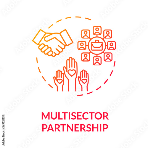 Multisector partnership red gradient concept icon. Partnership in business. Corporate stakeholders cooperation idea thin line illustration. Vector isolated outline RGB color drawing