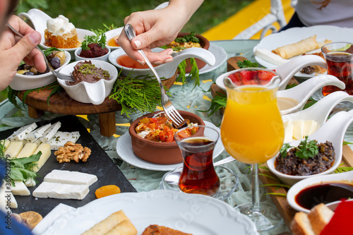 having breakfast at a table