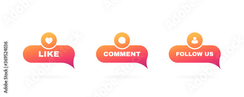 Like, comment and follow us label set on a white background. Modern flat style vector illustration