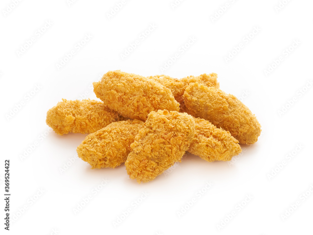 Fried crispy chicken nuggets on white background Fried crispy chicken nuggets on white background