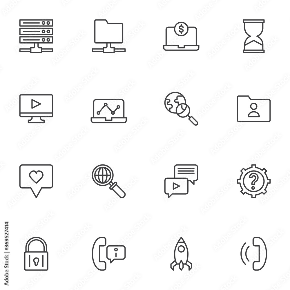 Search Engine Optimization line icons set, outline vector symbol collection, linear style pictogram pack. Signs, logo illustration. Set includes icons as digital marketing, seo, search, monitoring Search Engine Optimization line icons set, outline vector symbol collection, linear style pictogram pack. Signs, logo illustration. Set includes icons as digital marketing, seo, search, monitoring