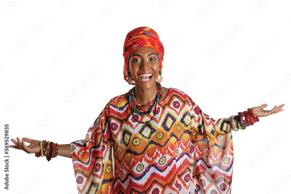 Black Woman in the national African dress over white Black Woman in the national African dress over white