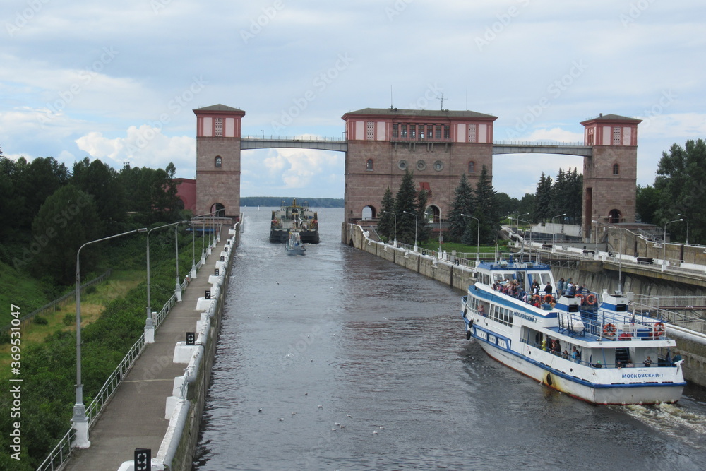 Russia, Rybinsk town, gateway from Volga River to Rybinsk waterstore, august 2020 (10)