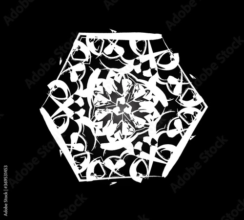 Vector circular pattern texture with flowers. A sample of white patterns on a black background. The swatch can be used for wallpapers, web page backgrounds, surface textures.