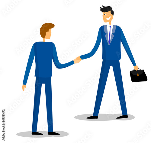 Partnership business. Male Handshake. Two men shaking hands make a finance deal or contract. Meeting, negotiations. Investor and entrepreneur have come to an agreement. Isolated on white background