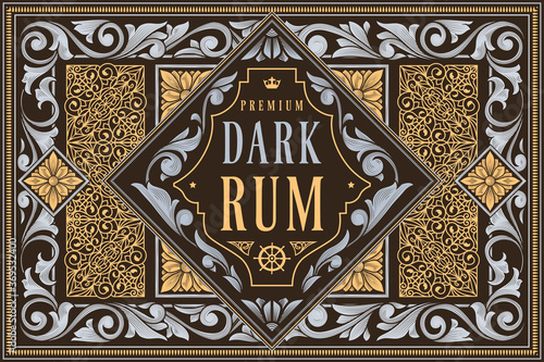 Dark rum - ornate vintage decorative label