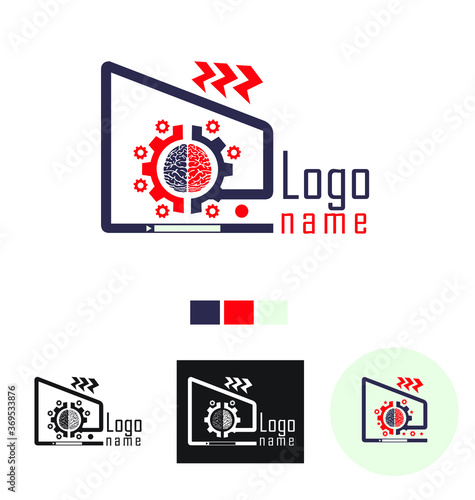 E-learning logo, instructional learning, video learning, machine learning, red color