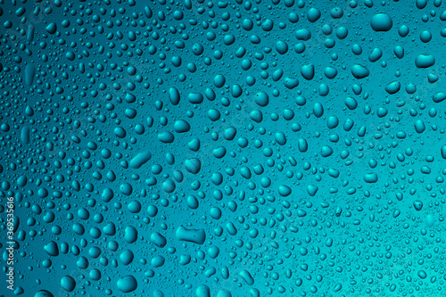 Close-up of water drops on glass . Abstract background texture.