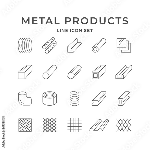 Set line icons of metal products