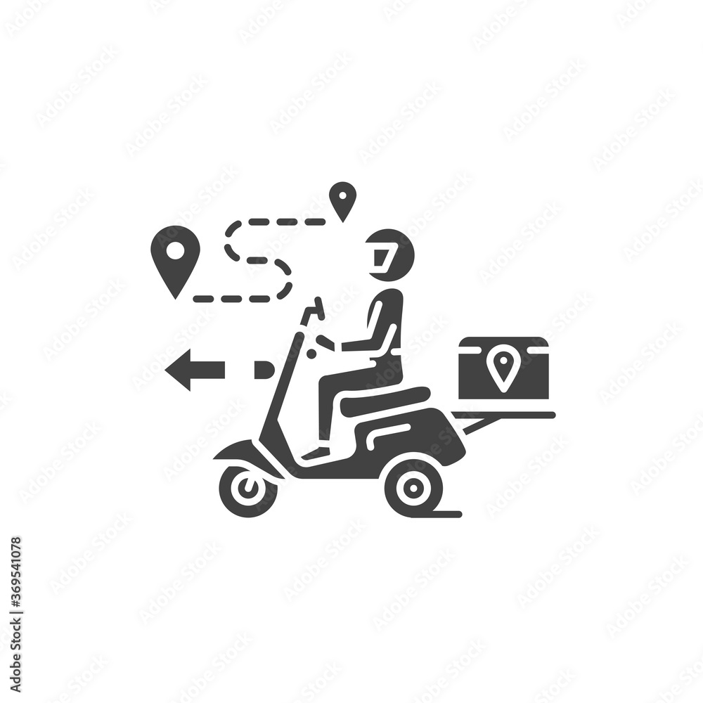 Courier delivery black glyph icon. Man rides motorcycle. Express shipping. Sign for web page, app. UI UX GUI design element Courier delivery black glyph icon. Man rides motorcycle. Express shipping. Sign for web page, app. UI UX GUI design element