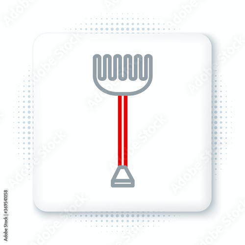 Line Garden rake icon isolated on white background. Tool for horticulture, agriculture, farming. Ground cultivator. Housekeeping equipment. Colorful outline concept. Vector.