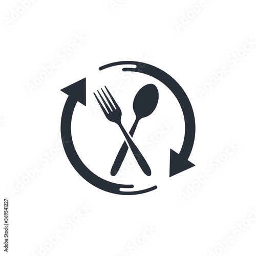 Spoon, fork and rotation arrows. Vector linear icon isolated on white background.