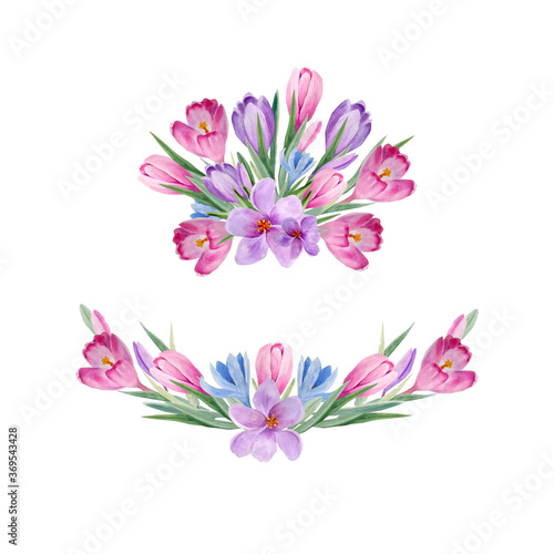 watercolor flower arrangement with bouquets of spring crocuses