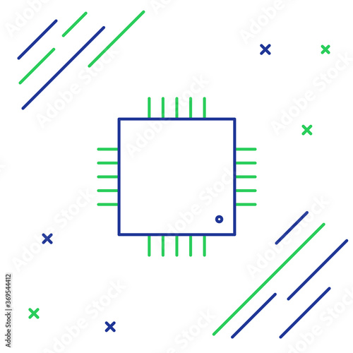 Line Computer processor with microcircuits CPU icon isolated on white background. Chip or cpu with circuit board sign. Micro processor. Colorful outline concept. Vector.