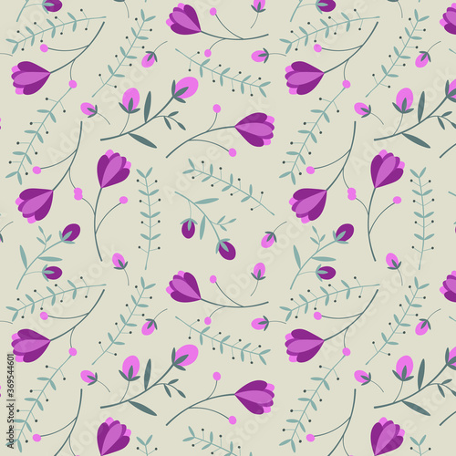 seamless flower pattern, background of leaves and flowers © Елена Рябинина