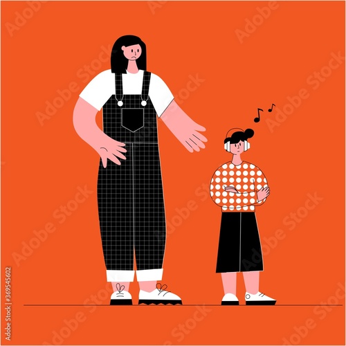 Upset exhausted mother with naughty kids. Brawl in the Family.The negative aspects of family relationships.