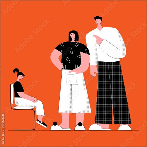 Upset exhausted parents with naughty kids. Brawl in the Family.The negative aspects of family relationships.
