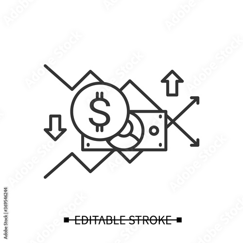 Return of investment icon. Financial plan and stock market trends pictogram. ROI, personal and corporate investment, income planning and market volatility .Editable stroke vector illustration