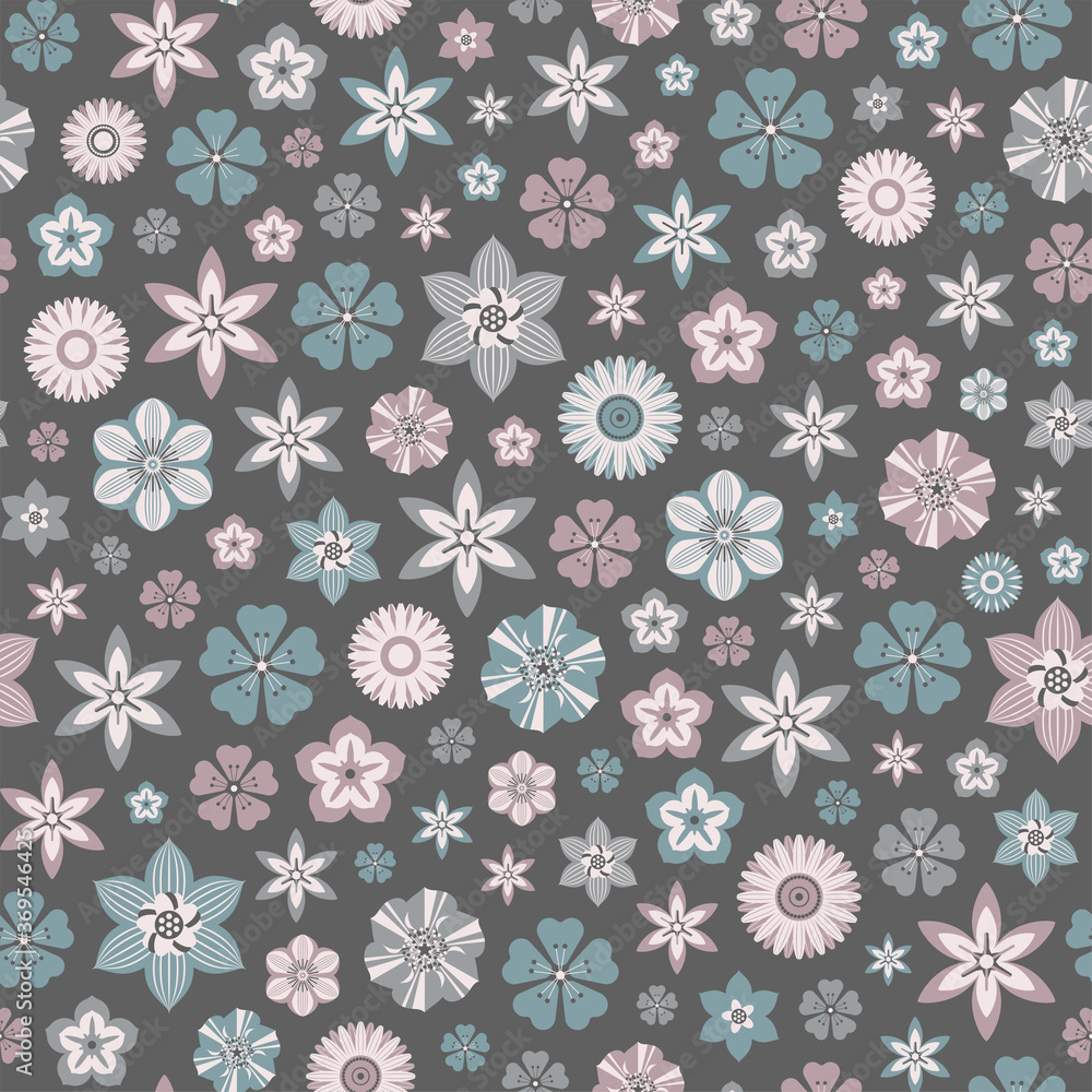 Fototapeta premium Seamless vintage floral pattern with flowers isolated on white background.