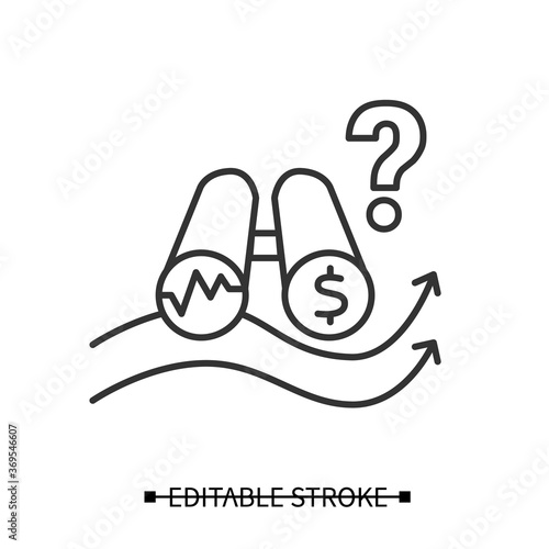 Cash flow projection icon. Financial prognosis and stock market trends analysis linear pictograms. Concept of personal investment and business profit planning. Editable stroke vector illustration