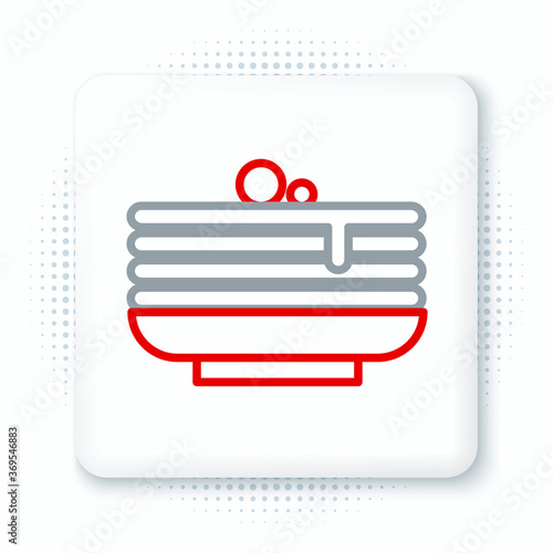 Line Stack of pancakes icon isolated on white background. Baking with syrup and cherry. Breakfast concept. Colorful outline concept. Vector.