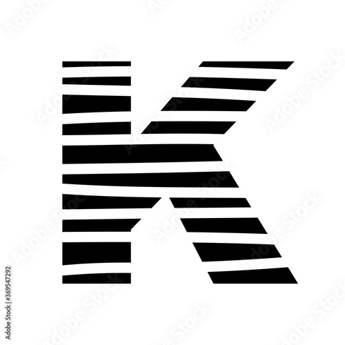 Letter K - striped mottled font - isolated, vector