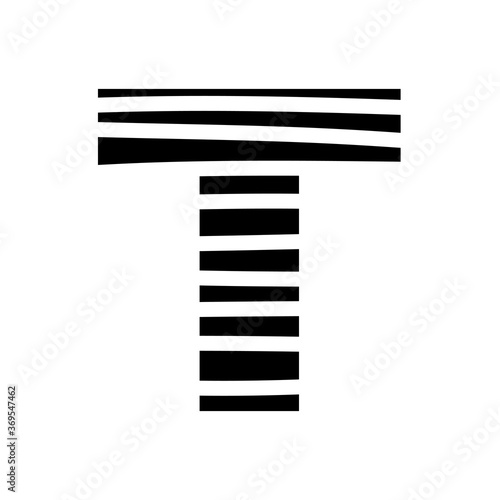 Letter T - striped mottled font - isolated, vector