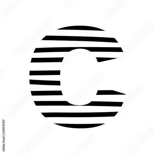 Letter C - striped mottled font - isolated, vector