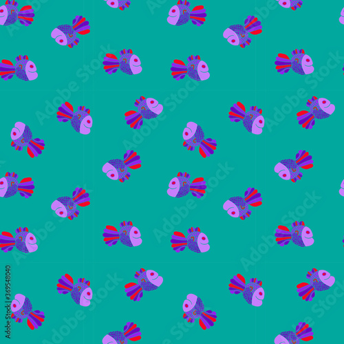 Seamless vector pattern with colorfull cute fishes