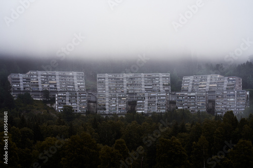 Photography Apartment building in the fog. Norway, Oslo