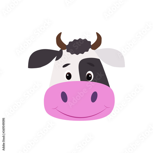 vector image of a cow's face for children, portrait of a cow