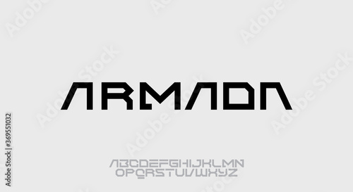 Armada, a geometric futuristic scifi alphabet font typeface design. digital space typography vector illustration