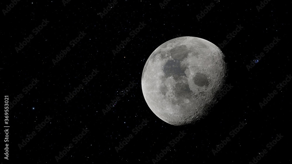 Fototapeta realistic moon in space, craters of the moon, moon, moon with copy-space 3d render