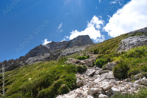 path that leads to the franchetti refuge on the corno grande in the mountain area of the gran sasso d'italia