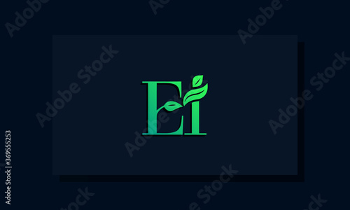 Minimal leaf style Initial EI logo. This logo incorporate with leaf and two letter in the creative way. It will be suitable for ECO, green, nature, growth and herbal related Brand or company.