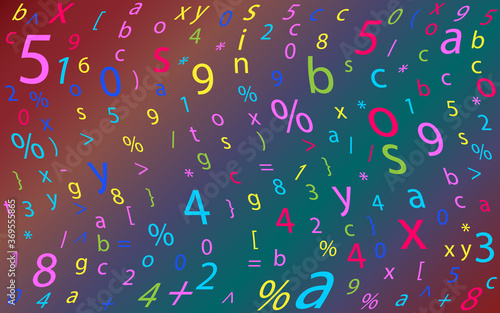 Creative mathematical signs of algebra and geometry on a colored background. Template for advertising, booklets, leaflets with training. Vector graphic.