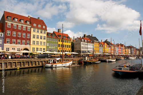 Denmark. Copenhagen. Colorful embankment Nyhavn. Bright houses and ships. September 19  2018