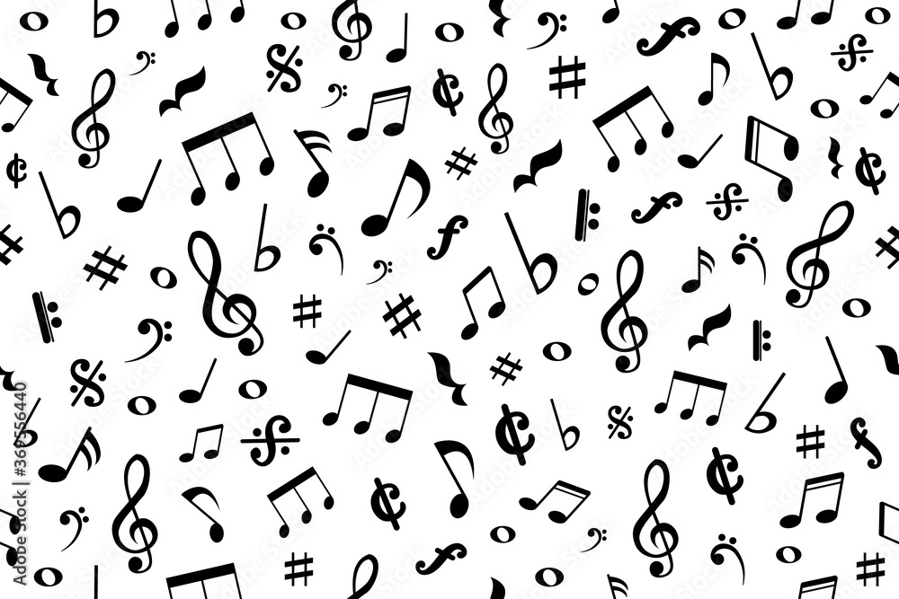 Seamless pattern background with musical notes and icons