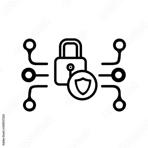 Abstract security vector icon illustration isolated on black background. Shield security icon. Lock security icon.